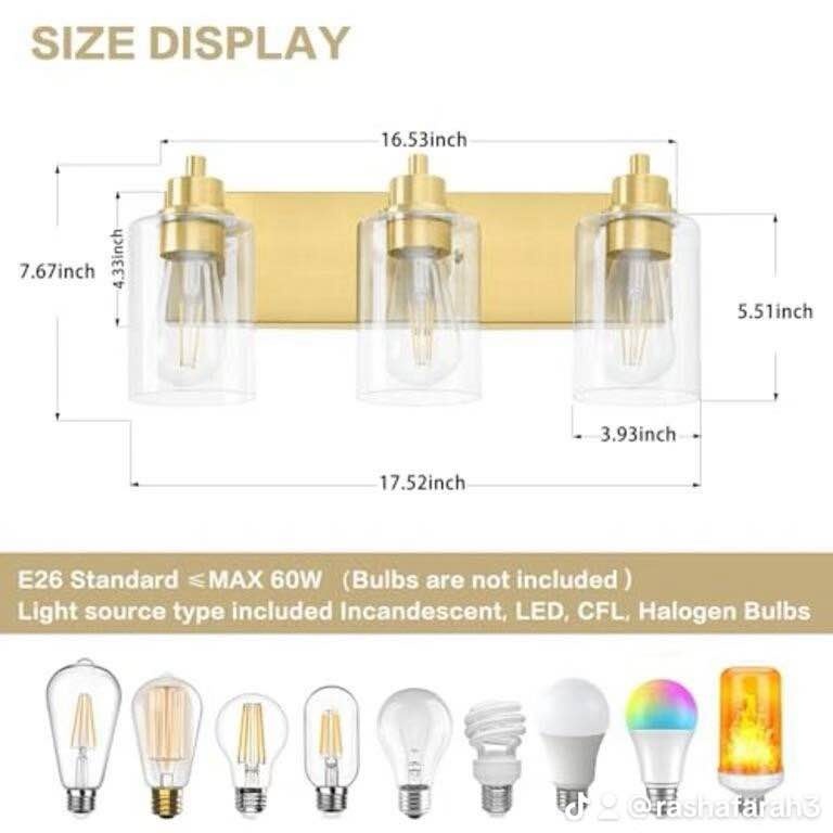 Gold Bathroom Vanity Light, Modern Wall Fixture - photo 4