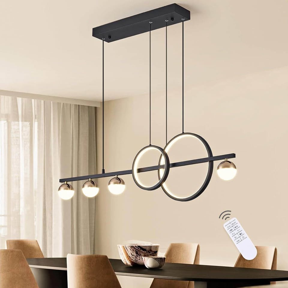 Modern Black & Gold LED Chandelier - Dimmable, Remote