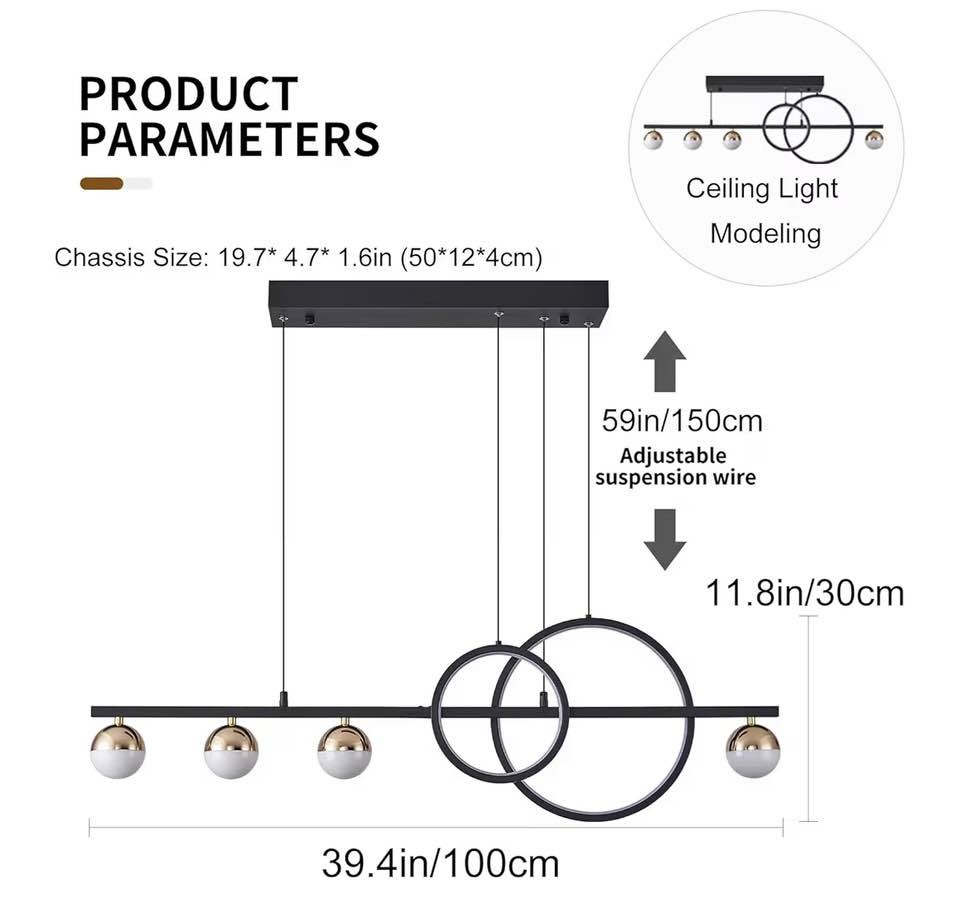 Modern Black & Gold LED Chandelier - Dimmable, Remote - photo 2