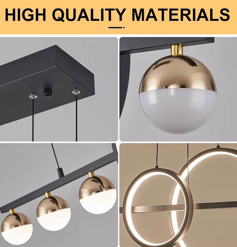 Modern Black & Gold LED Chandelier - Dimmable, Remote - photo 3