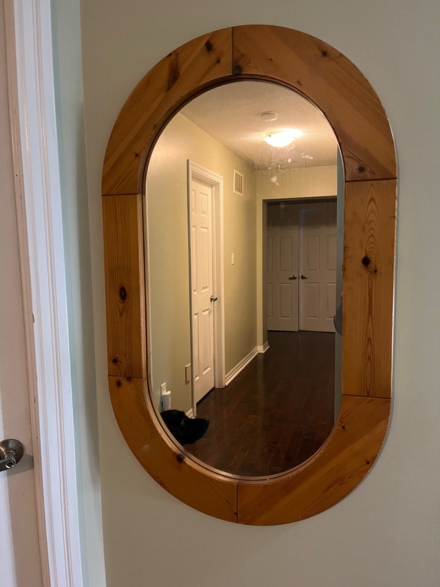 Large wood oval mirror