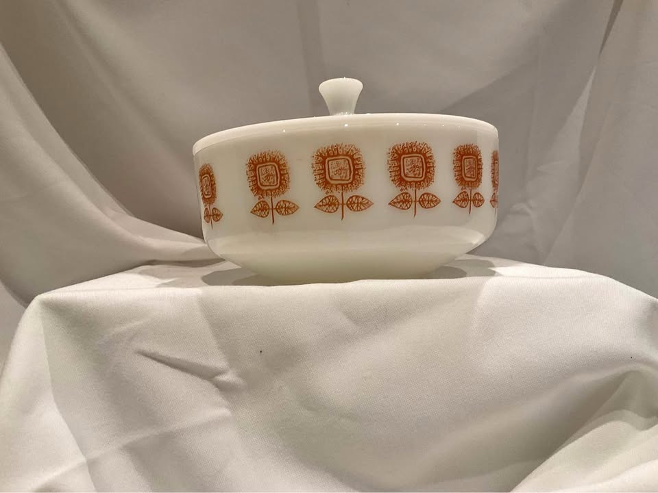 Federal Glass "Golden Sunflower" Casserole Dish - Mid Century