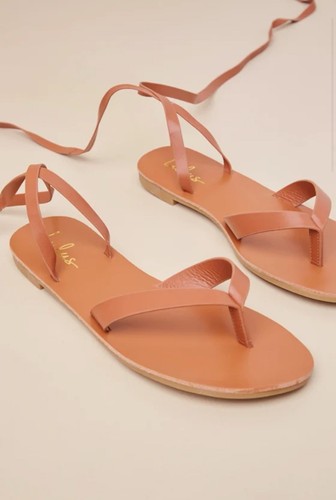 Cognac Lace-Up Flat Thong Sandals Size 8