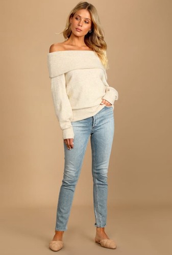 Cream Multi Knit Off-the-Shoulder Sweater Size S - photo 3