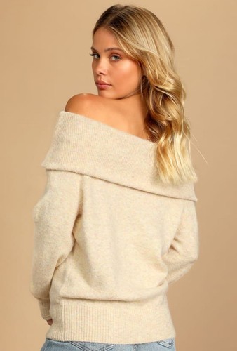 Cream Multi Knit Off-the-Shoulder Sweater Size S - photo 4