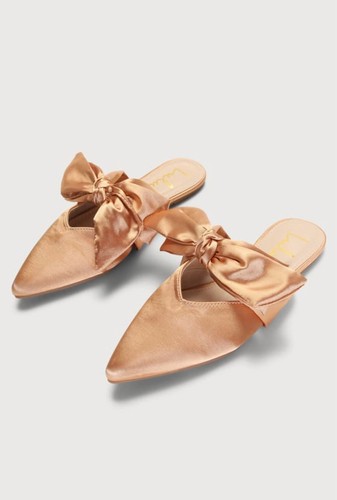 Gold Satin Pointed-Toe Bow Mules Size 9