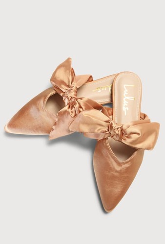 Gold Satin Pointed-Toe Bow Mules Size 9 - photo 3
