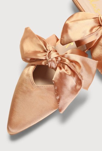 Gold Satin Pointed-Toe Bow Mules Size 9 - photo 4