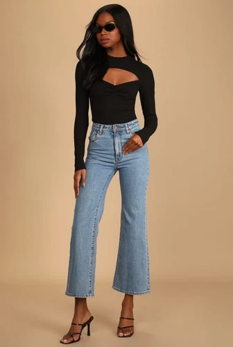 Black Ribbed Long Sleeve Cutout Bodysuit XS - photo 3