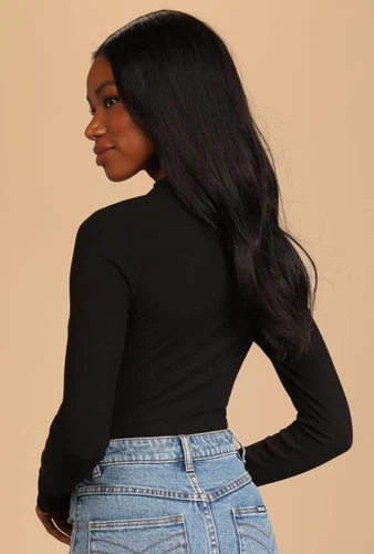 Black Ribbed Long Sleeve Cutout Bodysuit XS - photo 4