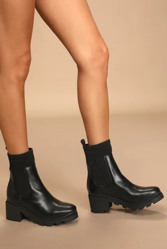 Lulu’s Black Slip-On Mid-Calf Boots Size 7.5