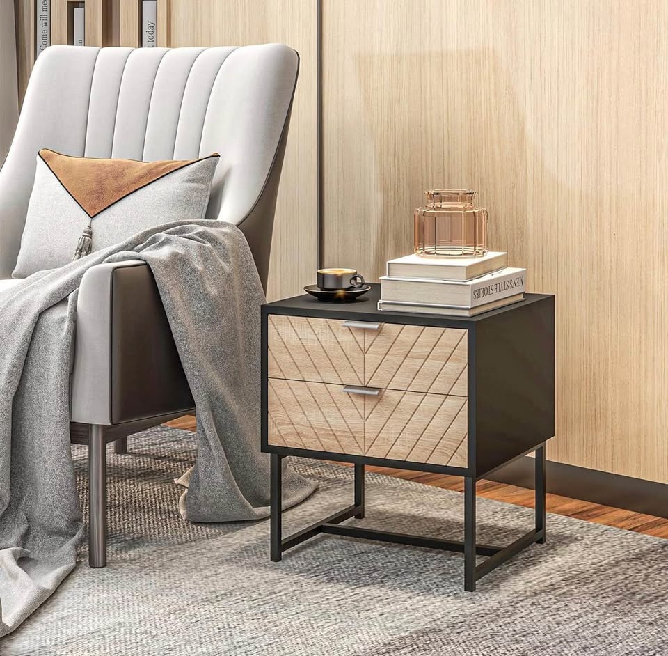New! Modern Bedside Night Stand Table w/ 2 Drawers - photo 3