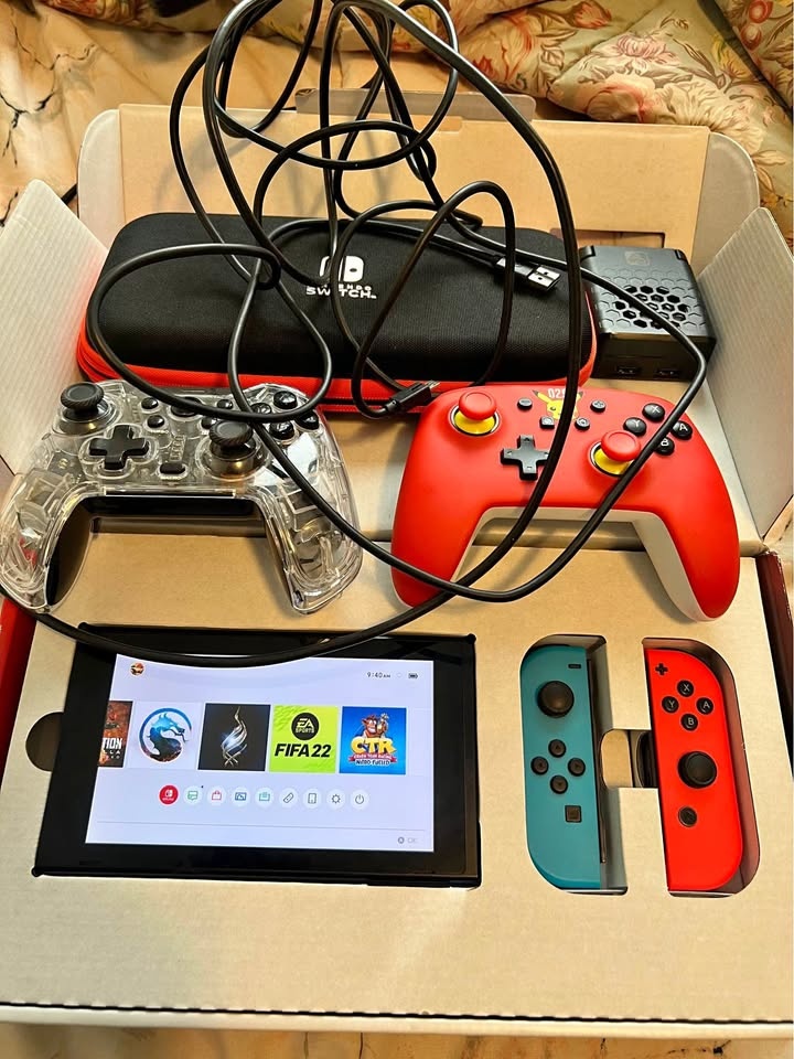 Modded Nintendo Switch Console w/ Extra Controllers & Case