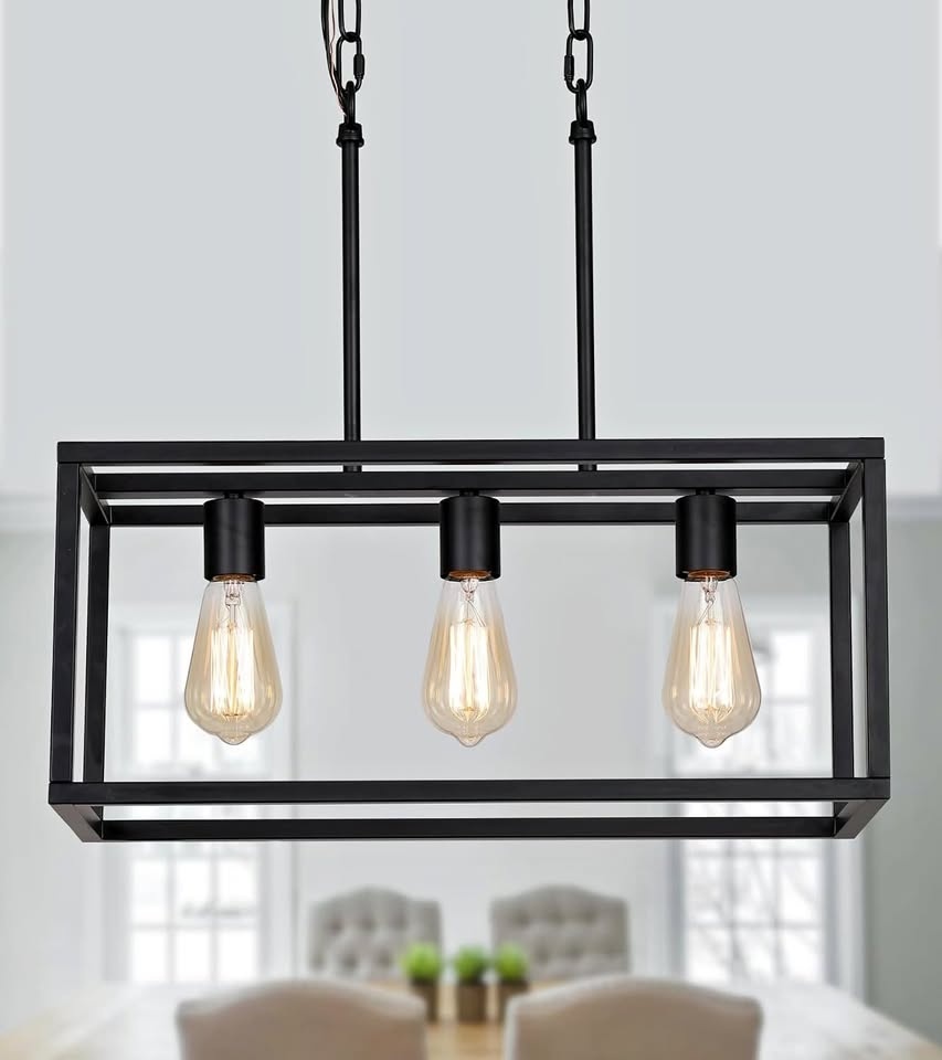 3 Light Island Open Rectangular Linear Chandelier