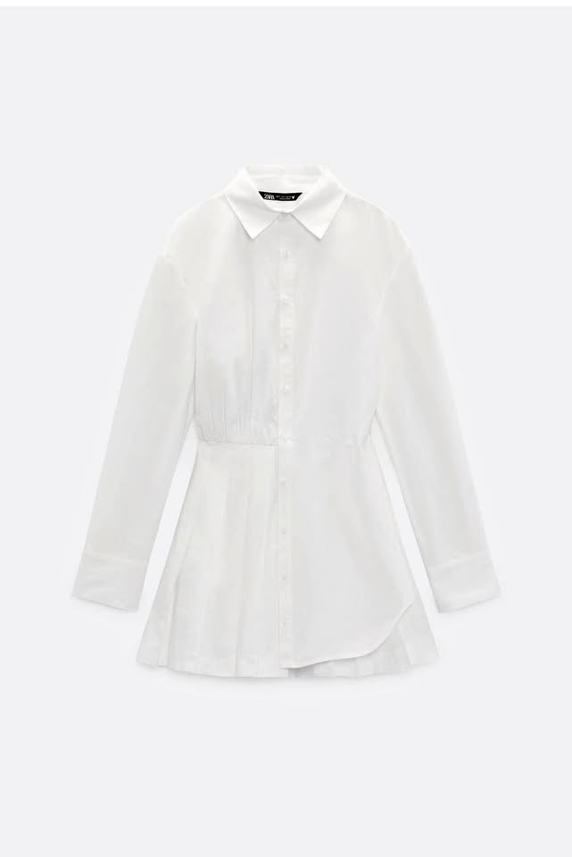 Zara White Pleated Shirt Dress XS