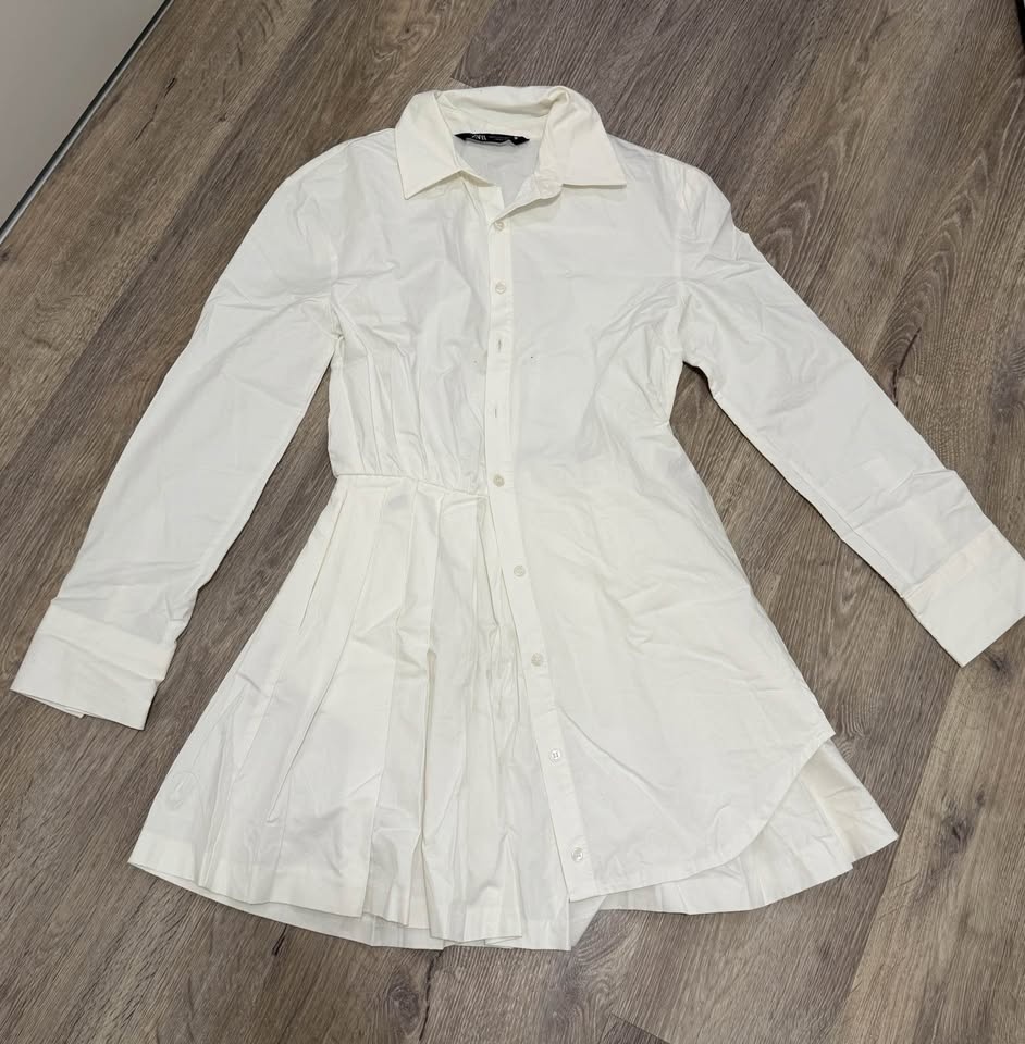 Zara White Pleated Shirt Dress XS - photo 2