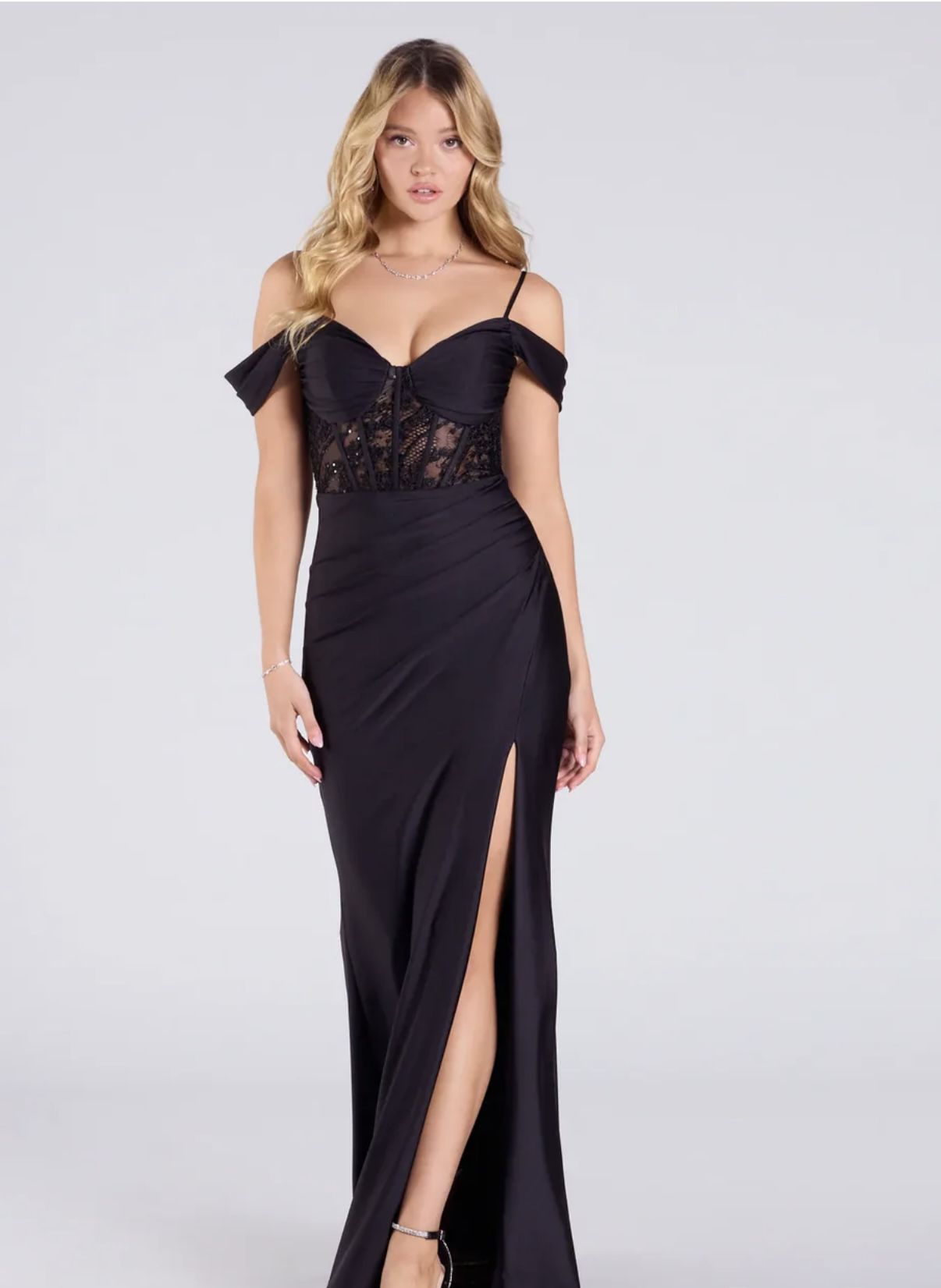 Celine Cold Shoulder Corset Slit Bodycon Formal Dress XS Black