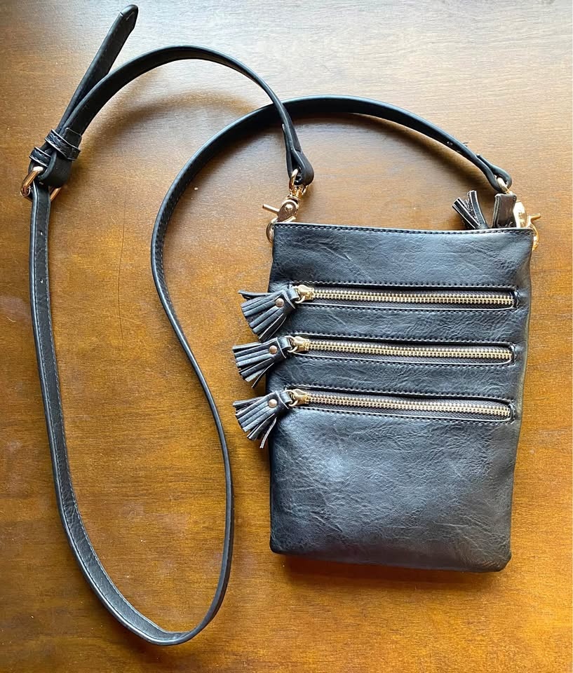 NEW Black Vegan Leather Crossbody Bag