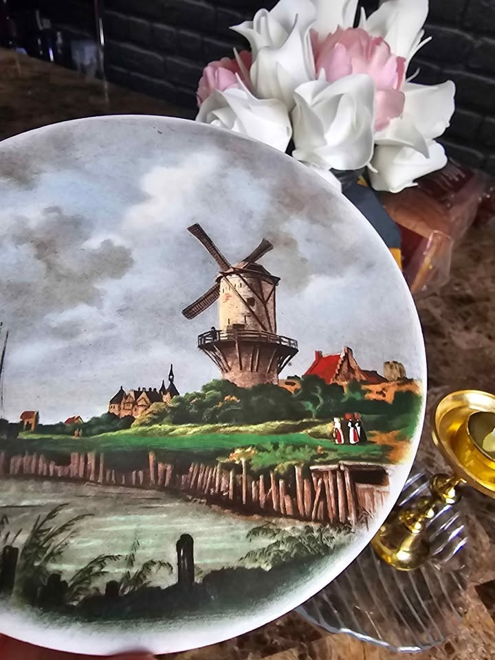 Vintage Decorative Plate with Windmill Scene