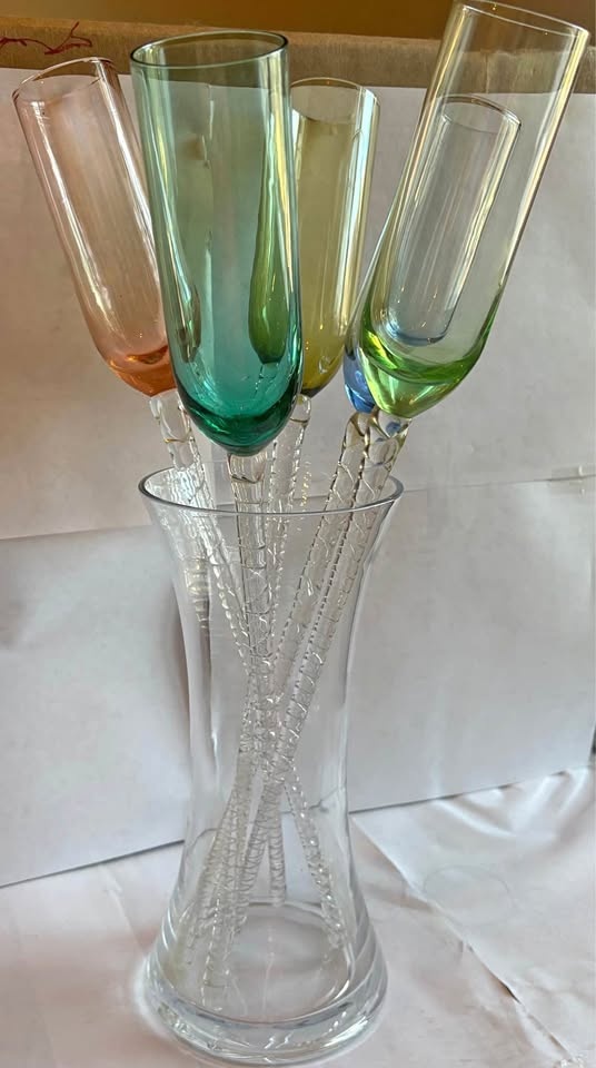Hand Blown Colored Flutes (Set of 5)