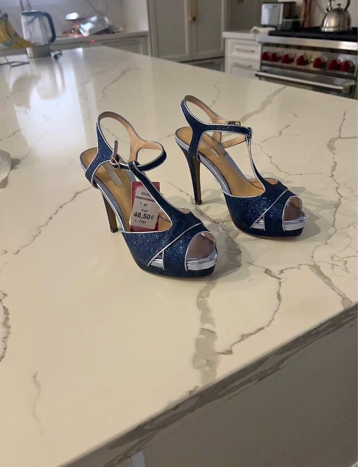 Blue and silver heels
