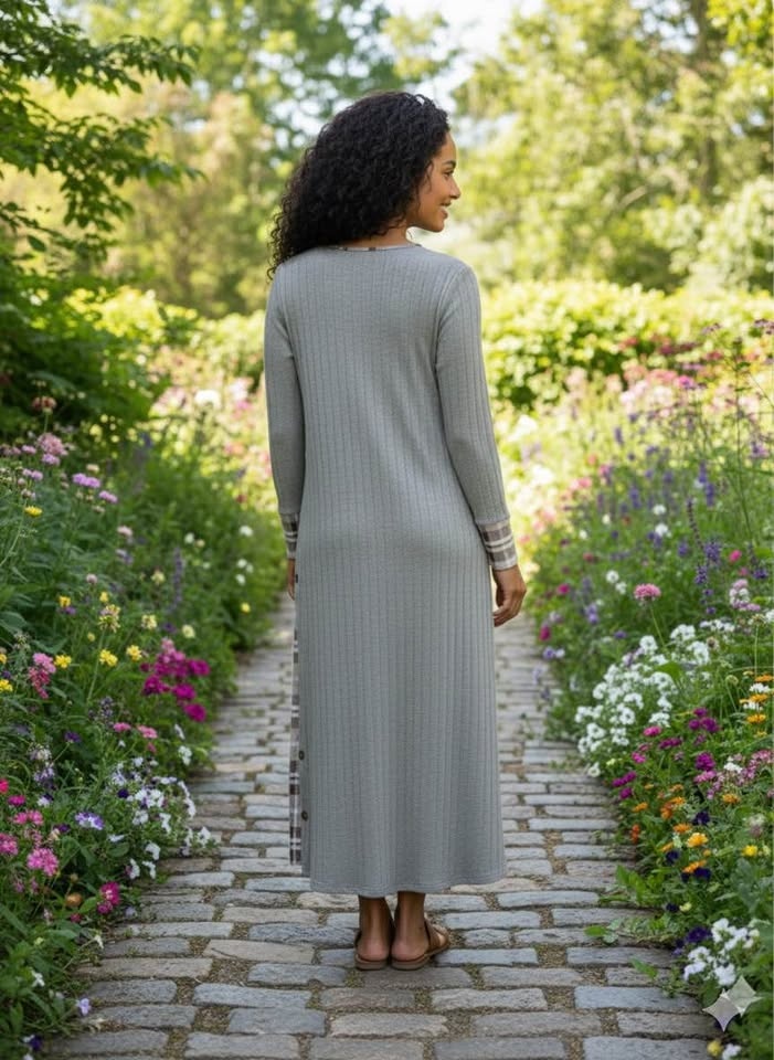 Ribbed Maxi Dress with Plaid Accents - Size XL - photo 2