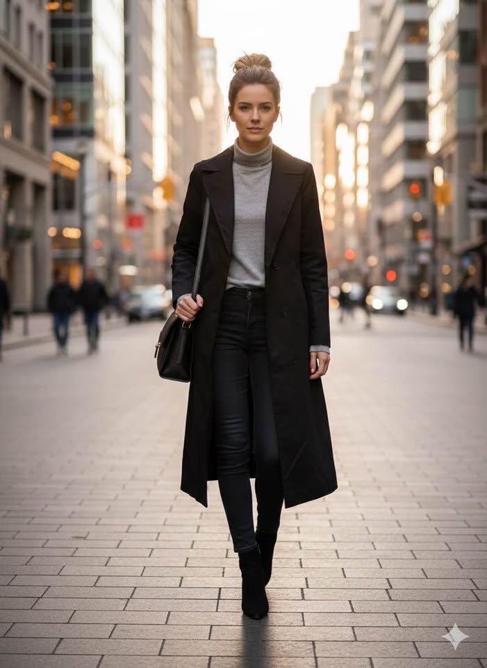 Classic Black Long Trench Coat - photo 2