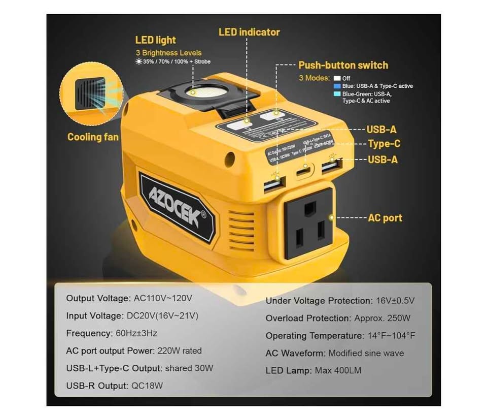 220W DeWalt 20V Battery Power Inverter - photo 3