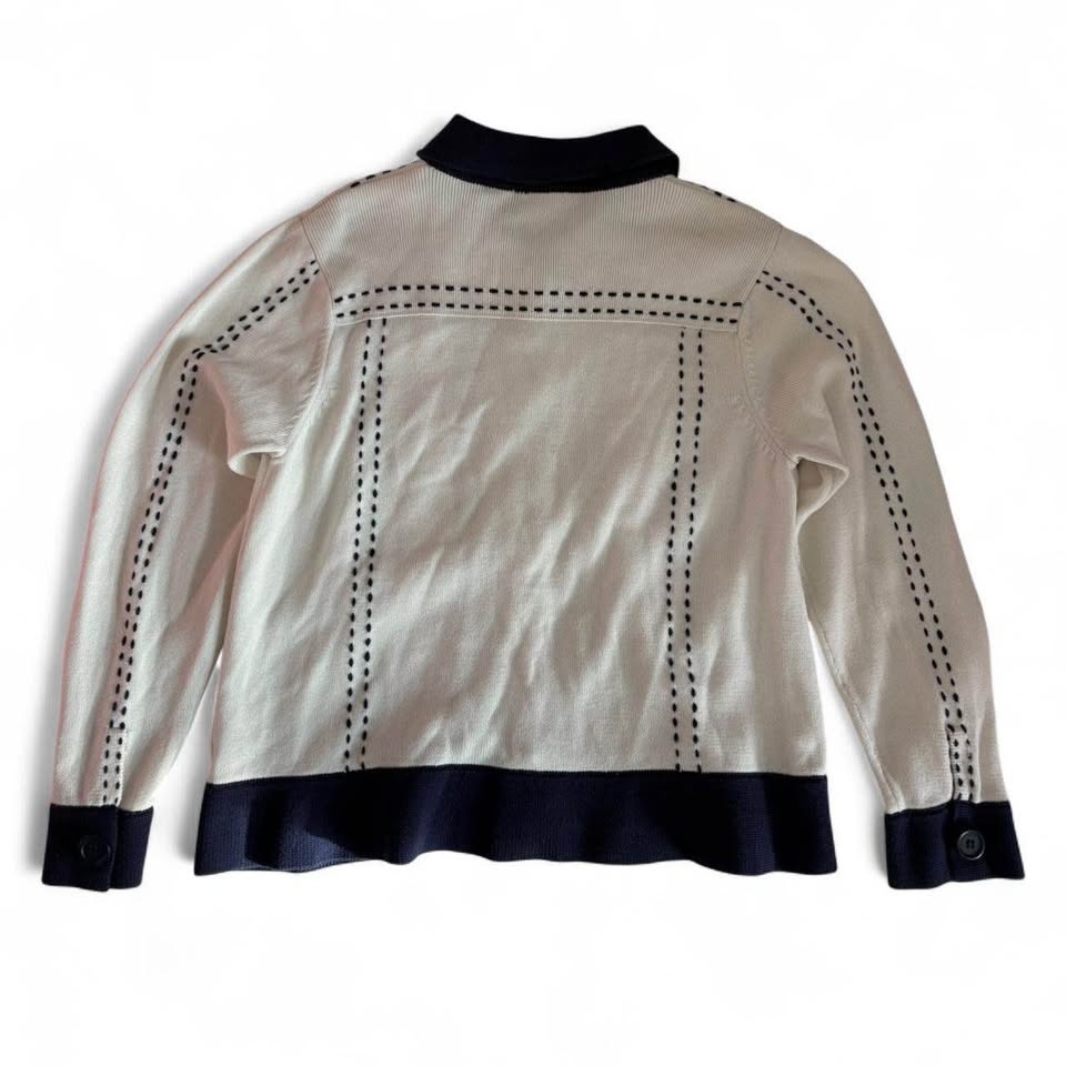 Tanjay Petites Embroidered Knit Cardigan | Small | Cream & Navy - photo 2