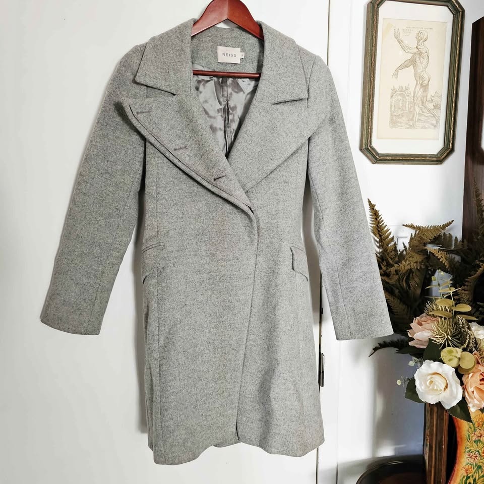 Reiss XS Wool Cashmere Blend Heather Grey Women's Trench Coat