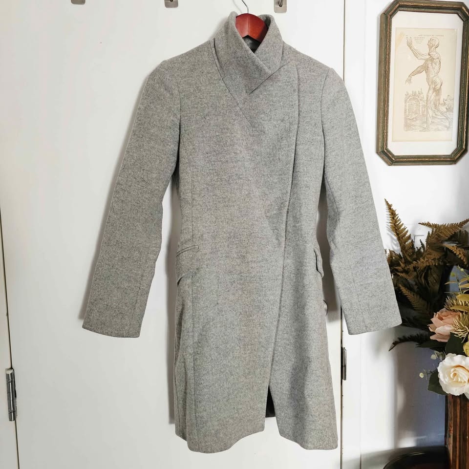 Reiss XS Wool Cashmere Blend Heather Grey Women's Trench Coat - photo 2