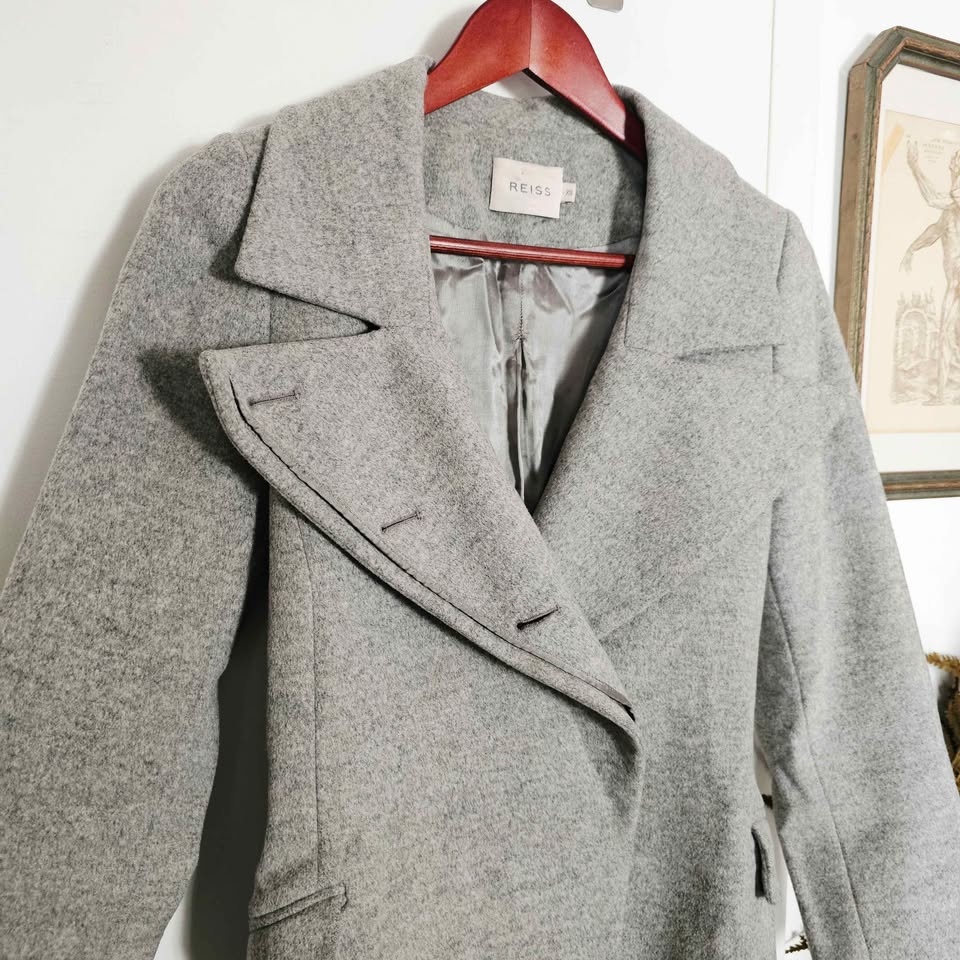 Reiss XS Wool Cashmere Blend Heather Grey Women's Trench Coat - photo 4