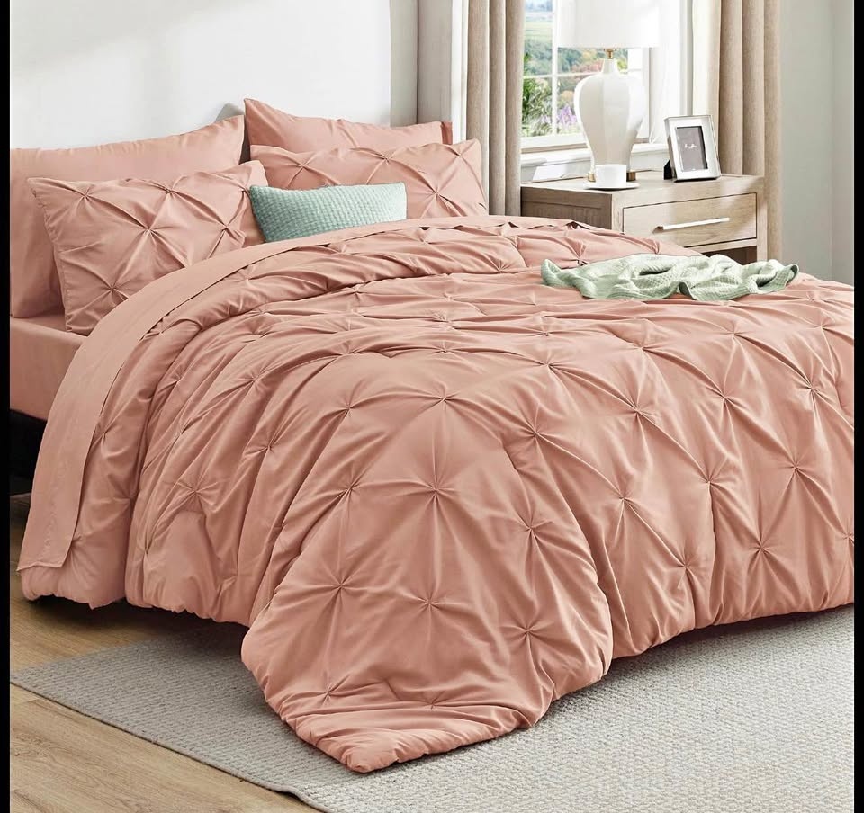 New 7 Pieces Bedsur Comforter Set Pink