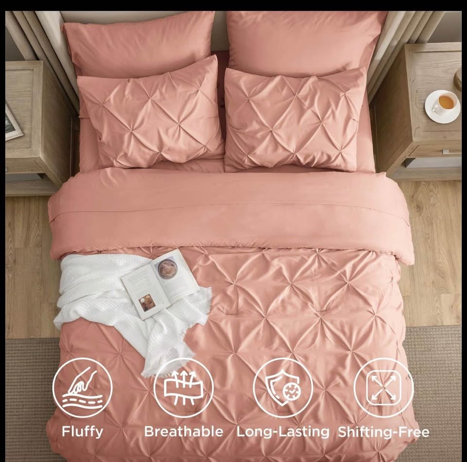 New 7 Pieces Bedsur Comforter Set Pink - photo 3