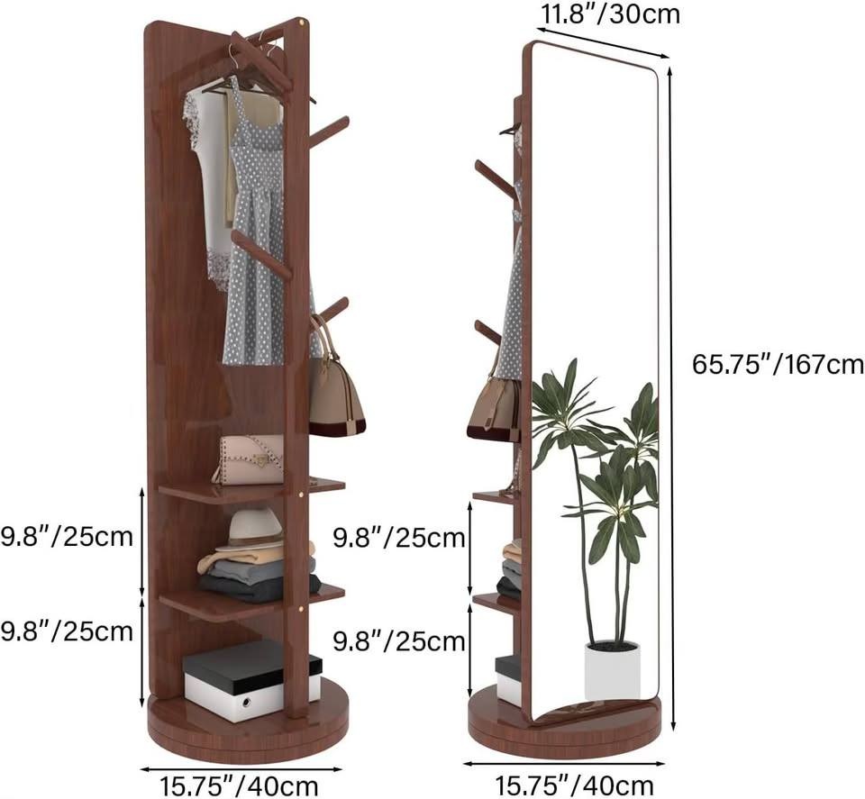 Wood Full Length Mirror with Storage & Coat Rack - Brand New - photo 2