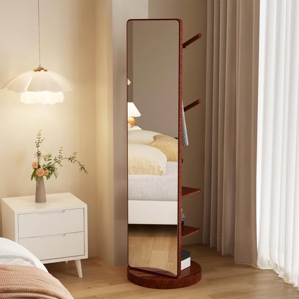 Wood Full Length Mirror with Storage & Coat Rack - Brand New - photo 3