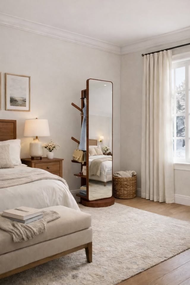 Wood Full Length Mirror with Storage & Coat Rack - Brand New - photo 5