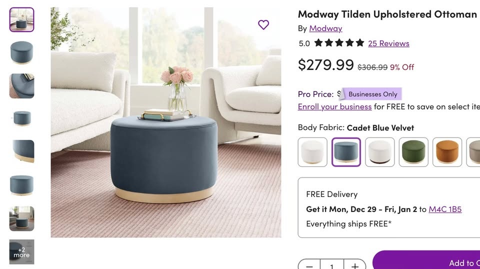 Velvet Ottoman / Coffee Table - Brand New - photo 2