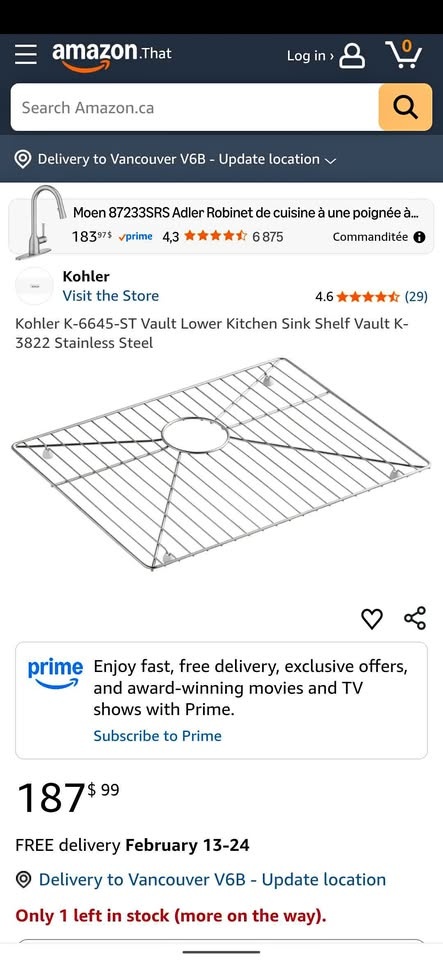 Kohler Stainless Steel Sink Shelf