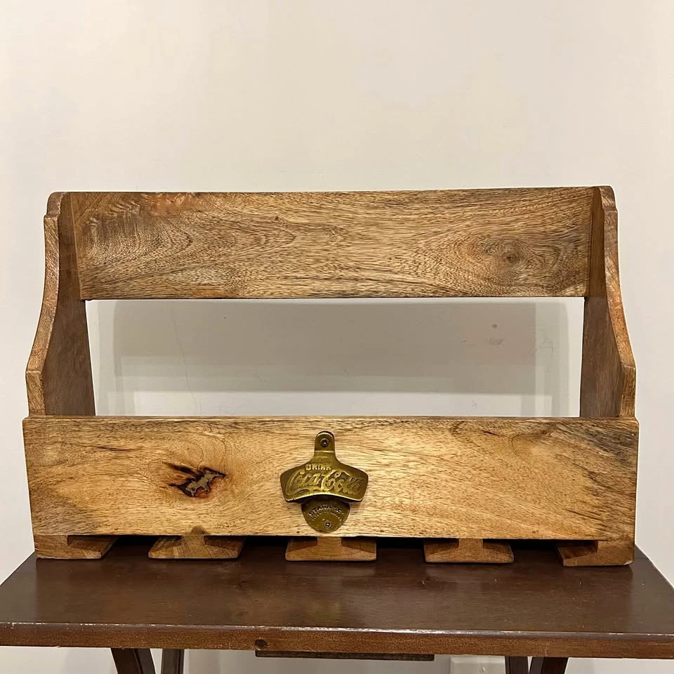 Rustic Wooden Wall-Mounted Bottle Opener with Coca-Cola Opener