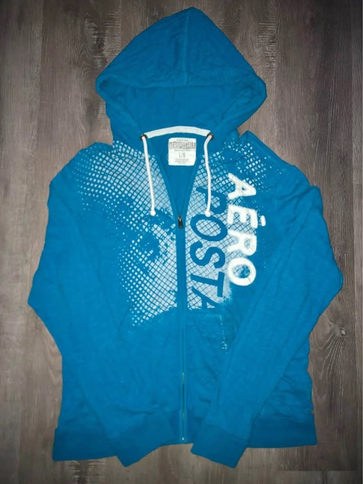 Aero Postale Hoodie - Blue Vintage 2000s Men's Large