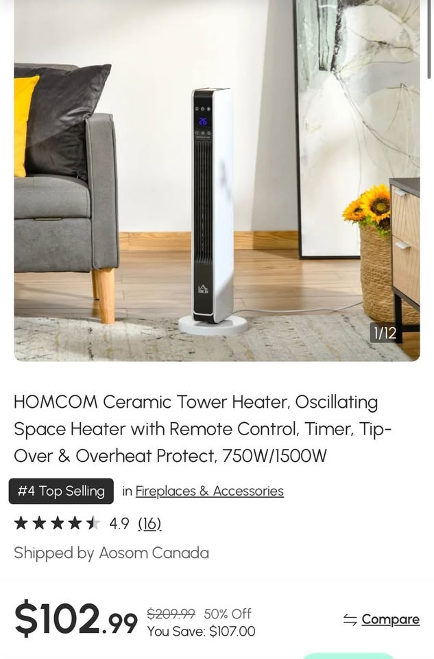 Brand New HOMCOM Ceramic Tower Heater!! - photo 2