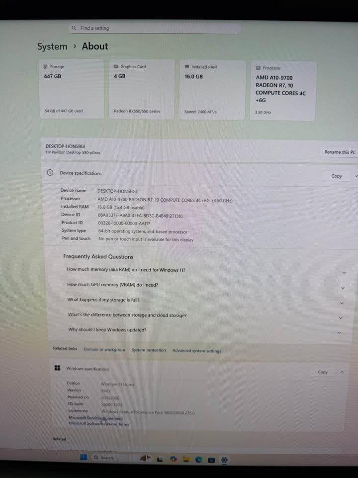 HP Pavilion Desktop PC - RX 550, 16GB RAM, SSD - photo 2