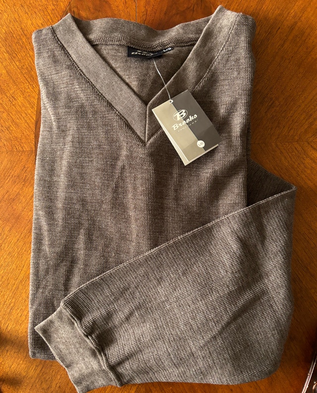 NEW Brooks Proshop Brown-Grey Vintage Sweater, Men’s L