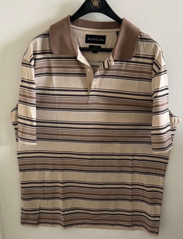 NEW Aureus Tan Stripe Vintage Golf Shirt, Men's L - photo 2