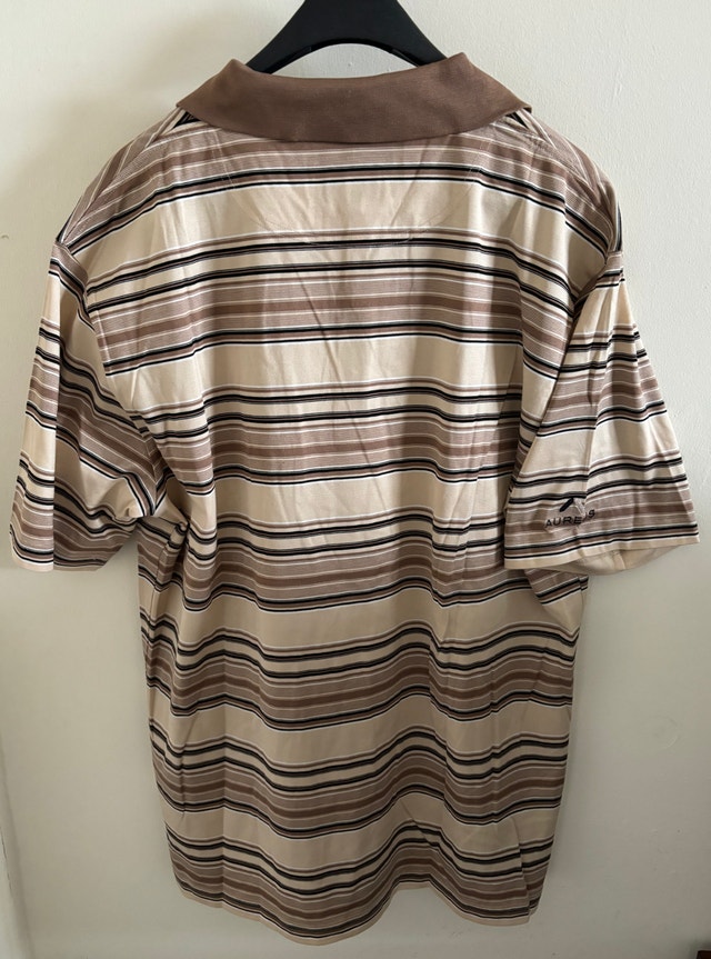 NEW Aureus Tan Stripe Vintage Golf Shirt, Men's L - photo 3