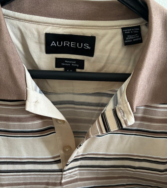 NEW Aureus Tan Stripe Vintage Golf Shirt, Men's L - photo 4