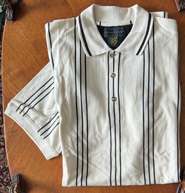 NEW Izod Club Cream and Navy Stripe Vintage Golf Shirt, Men’s L