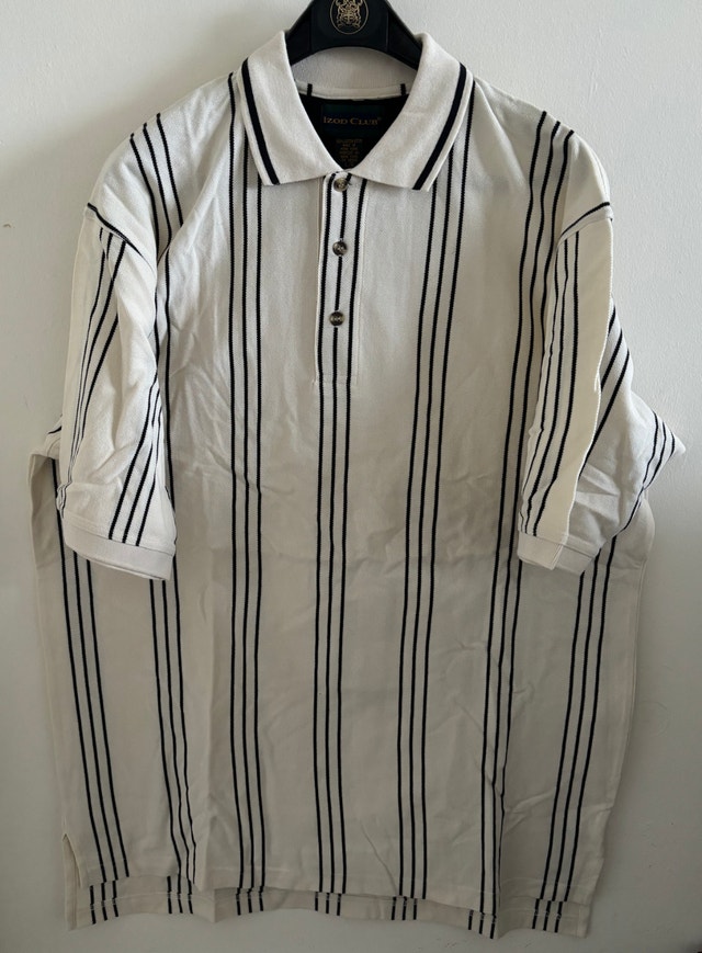 NEW Izod Club Cream and Navy Stripe Vintage Golf Shirt, Men’s L - photo 2