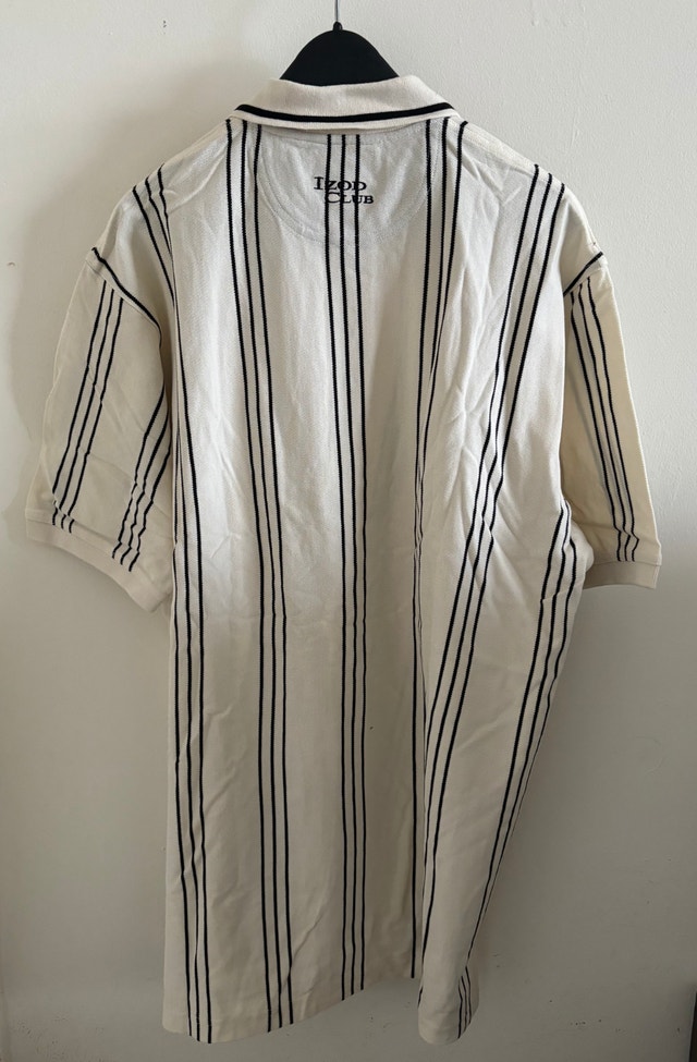 NEW Izod Club Cream and Navy Stripe Vintage Golf Shirt, Men’s L - photo 3
